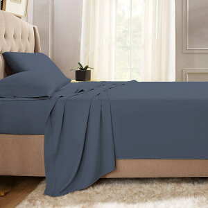 Pizuna コットンフラットシーツ ワイドキング400スレッドカウント 梳毛ロングステープル綿100%サテン織り洗濯機で洗える高級フラットシーツ 1枚280x270cm(濃紺)