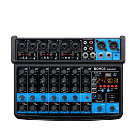 BOMGE 8 channel mini audio mixer Line Mixer ，DC 5V，with MP3 Player,Bluetooth, U disk 48V,24DSP effects, USB recording Ideal for