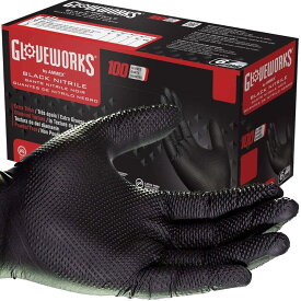 [Gloveworks] HD ニトリル手袋 ダイヤモンドテクスチャー グリップ付き1箱100枚入り または 1000個入りケース 超強力な6mil/0.15mm厚 ラテックスフリー パウダーフリー 使い捨て手袋 工業用 作業用, ブラック