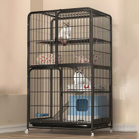 Areden 猫ケージ 猫用ケージ 猫ハウス （サイズ：85x62x151cm、シルバーブラック） 室内用猫のゲージ 大きめ動物大型猫用 多頭飼い猫 移動便利 組立簡単 取り外し可能なペット用品 梯子 コンパクト おしゃれ