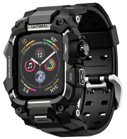 コンパチブル Apple Watch バンド アップル ウォッチ バンド ケース 一体型 TPU/TPE 耐衝撃 滑り止め 耐久性 落下防止 (ブラック・ブラック, 44mm)