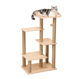 PETTIFUL キャットタワー 据え置き 木製 スリム おしゃれ 多頭飼い 大型猫 パイン材 無垢材 木登り 天然木 キャットツリー コンパクト高さ112cm 重厚感 面取り加工 省スペース コーナー インテリア性 シニア猫 成猫 子猫 猫タワー キャッ