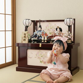 雛人形 収納飾り おしゃれ コンパクト 親王飾り 嘉祥作 福寿雛 花梨塗り 人気 桃の節句 お祝い 名前札 被布着 特典品 二人飾り a000000690