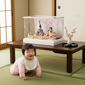 雛人形 ケース飾り 工房ゆうき ひなろこ 木目込み 親王飾り おしゃれ コンパクト モダン ひな人形 ホワイト アクリル 2026年度新作 特典付 名前札 被布 初節句 お祝い 桃の節句 二人飾り 軽量 パステル 41cm a000000710