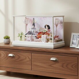 雛人形 ケース飾り コンパクト ガラス グレージュ塗 小三五番親王 可愛い おしゃれ 人気 名前札 被布着 特典品 軽量 ひな祭り お祝い a000000843