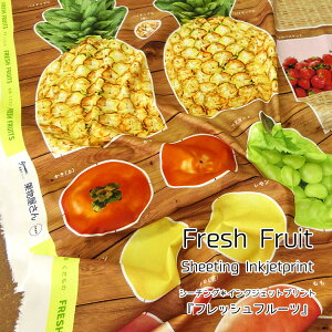 ▼果物屋さん(くだものやさん)≪シーチング*インクジェットプリント≫【約97cmのパネル単位での販売】※105cm幅 コットン100%|フルーツ柄 パネル柄 クッション 巾着 レシピあります|