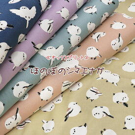 ▼ほのぼの♪シマエナガ≪オックスプリント≫※108cm幅　コットン100％｜マツケ まつけ matsuke シマエナガちゃん しまえなが 小鳥柄 大きめ柄 生地 布 アニマル柄 雪の妖精 トリ バード 動物柄 入園入学｜