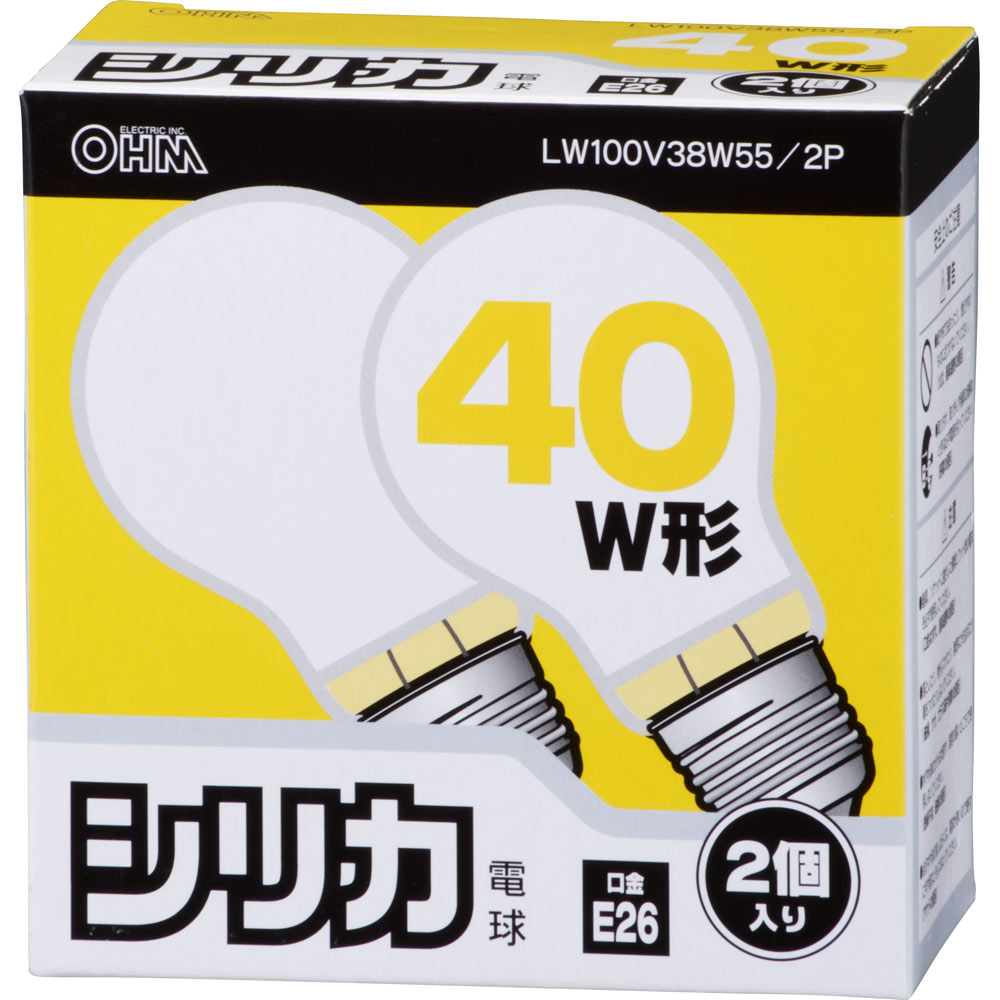 オーム電機 ホワイトシリカ電球40W形 2個パック LW100V38W2PA (電球