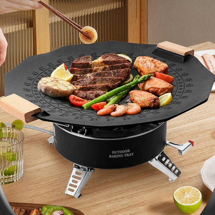 楽天市場】焼肉 鉄板 35cm 六角形 BBQ パン 多機能 プレート 麦飯石 