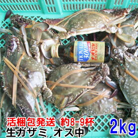 【20％OFFクーポン有】ワタリガニ オス中サイズ2kg（約9杯） 渡り蟹 ガザミ 梭子蟹 ケジャンにも！ 送料無料 がざみ 蟹通販 宮城県産 活状態で梱包ですが活到着補償ではございません 活蟹 活カニ 梭子蟹 花蟹 三点蟹 꽃게 cua biển xanh 간장게장 カンジャンケジャン