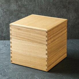【送料無料】松屋漆器店 公式 三段重箱 内朱 18cm角 蓋付き 越前漆器 タモ材 六寸 白木塗り おせち 重箱 行楽弁当 組子細工 日本製