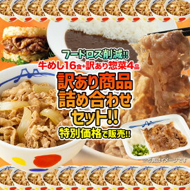【1食249円！フードロス削減】 松屋 公式 牛めし16食と訳あり4商品のお得な訳あり商品詰合せ！ 訳あり 食品 冷凍食品 フードロス 賞味期限 間近 おかず セット 調理 冷凍 牛めし 牛丼 肉 送料無料 まつや 食べ物 非常食 セール