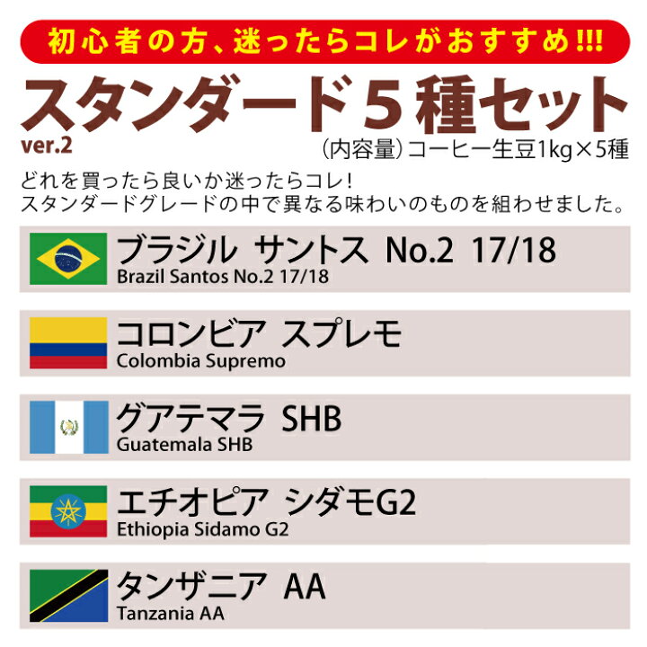 楽天市場】【送料無料(一部地域を除く）】コーヒー 生豆 珈琲 豆 未焙 爆安!![コーヒー生豆】特別5種セット合計23kg ※送料無料