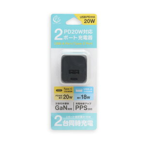 FSC FSPDACCA20NBK �[�d�� USB A+C 2�|�[�g PD20W�Ή� GaN�̗p �u���b�N
