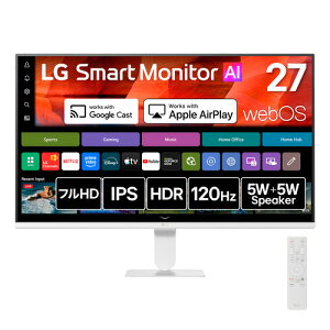 LG�G���N�g���j�N�X 27U511SB-W LG Smart Monitor AI 27�^ �t��HD IPS�p�l���̗p �m���O���A 120Hz sRGB 99% HDR10 �z���C�g