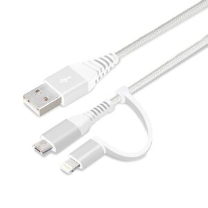 PGA PG-LMC01M02WH ϊRlN^t 2in1 USB^tP[u(Lightning&micro USB) 15cm zCg&Vo[