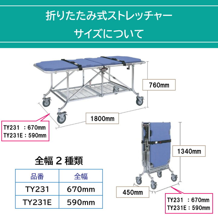 楽天市場】折りたたみ式ストレッチャー TY231 1台 日進医療器 01-6550 