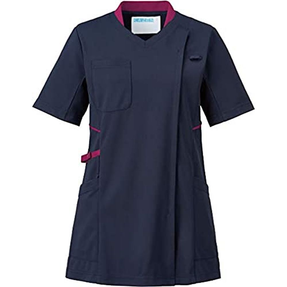 レディススクラブジャケット 半袖 986-48（ネイビーXプラム） Kazen カゼン ４Ｌ 病院 医療 看護 クリニック