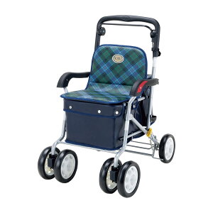 シルバーカー ノーブル ENB-011 1台 マキテック 緑チェック カラーローズ23-7129-0004 シルバーカー 歩行補助車