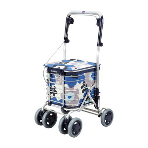 ワイヤーカート・スワレル AS-0275(ハナガラネイビーブ 1台 ユーバ産業 ネイビーブルー 25-6984-02 シルバーカー 歩行補助車 高齢者用 ショッピングカート 老人用カート 軽量 折りたたみ 室内外