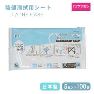 陰部清拭用シート 5枚入り 100袋 日本製 カテケア クレンジング 保湿シート ふきとり用化粧水 アルコールフリー 弱酸性 ヒアルロン酸 洗い流し不要 シングルユース マツヨシ
