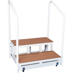 バリアフリー踏台(2段・手すり2本) F2-2TD(デッキザイ) 1台 松吉医科器械 24-7721-03