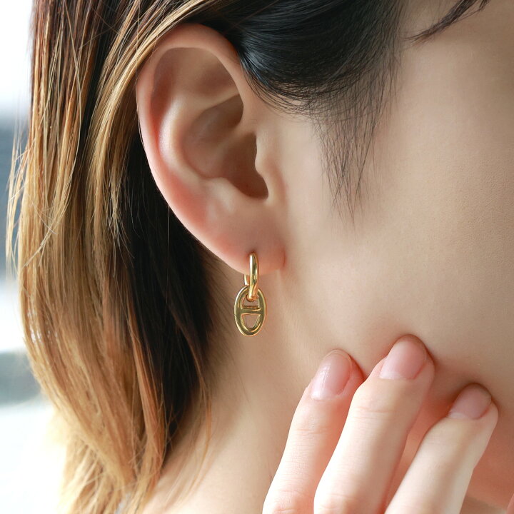 ロープが巻き付いたデザインフープピアス イタリア製 K18YG UNOAERRE  