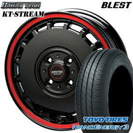 【4/24-4/27 P5倍】165/60R14 75H トーヨー ナノエナジー3 ブレスト バーンズテック KTストリーム ブラックレッドライン 14インチ 4.5J 4H100 サマータイヤホイールセット