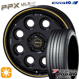 最大2,000円OFFクーポン★カムリ ヴェゼル 215/55R17 94W ヨコハマ アドバンデシベル V553 KYOHO PPX MIL:8 セミグロスブラック×イエローライン 17インチ 7.0J 5H114.3 サマータイヤホイールセット