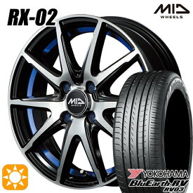 【取付対象】ライズ ロッキー 205/60R16 96H XL ヨコハマ ブルーアース RV03 MID シュナイダー RX02 ブラックポリッシュ/アンダーカットブルー 16インチ 6.0J 4H100 サマータイヤホイールセット