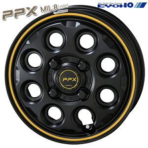 14インチ 4.5J 4H100 +45 KYOHO PPX MIL:8 セミグロスブラックイエローライン アルミホイール単品 1本 4本以上送料無料