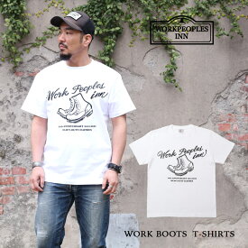 WORKPEOPLES INN ワークブーツTシャツ WORK BOOTS T-SHIRTS Tシャツ 半袖 メンズ プリントTシャツ ホワイト 白 綿100％ 日本製 WORKERS BIG DAY ワークブーツ