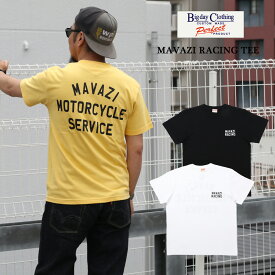 【クーポン利用で5%OFF】MAVAZI RACING レーシングTシャツ オリジナルプリント 半袖 メンズ プリントTシャツ 綿100％ WORKERS BIG DAY バイク レース WHITE BLACK YELLOW 黒 白 黄色