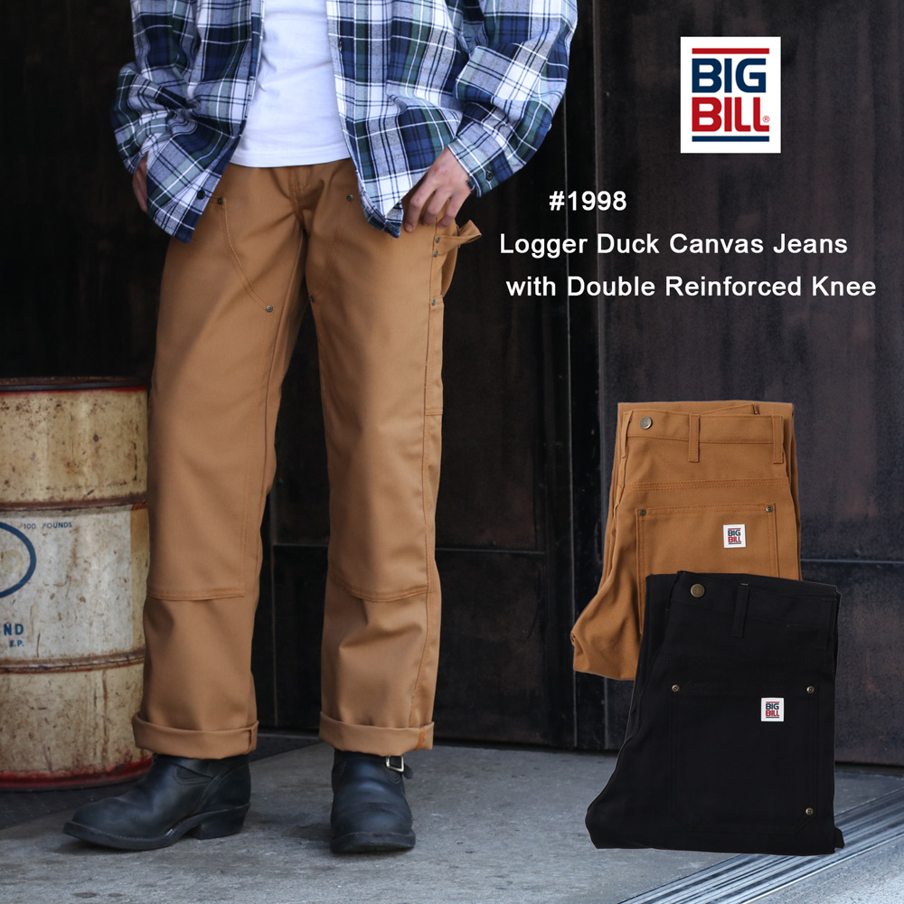 裾上げ無料 BIG BILL #1998 ダブルニーダック パンツ メンズ USサイズ Logger Duck Canvas Jeans With  Double Reinforced Knee ビッグビル キャンバスパンツ レディース ダック BROWN BLACK ブラウン 黒 ブラック  カナダ製