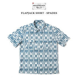 KNICKERBOCKER Flapjack Shirt - Spades ニッカーボッカー フラップジャックシャツ スペード柄 幾何学模様 半袖 メンズ シャツ プリント 夏 コットンシャツ