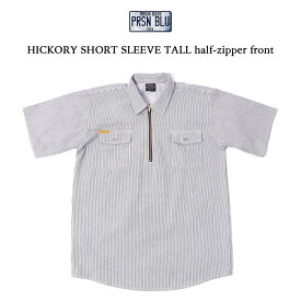 PRISON BLUES 406 半袖ヒッコリー ハーフジップシャツ プリズンブルース メンズ 作業着 作業服 ストライプ シャツ HICKORY STRIPE SHORT SLEEVE HALF ZIPP ワークウェア 夏 アメリカ製 USサイズ 大きめ 大きいサイズ