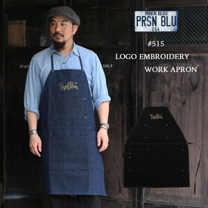 PRISON BLUES vYu[X 515 Logo Embroidery Work Apron [NGv hJ hイ VbvGv Gv fj BLUE DENIM BLACK ƒ DIY K[fjO Lv v Lb` AJ