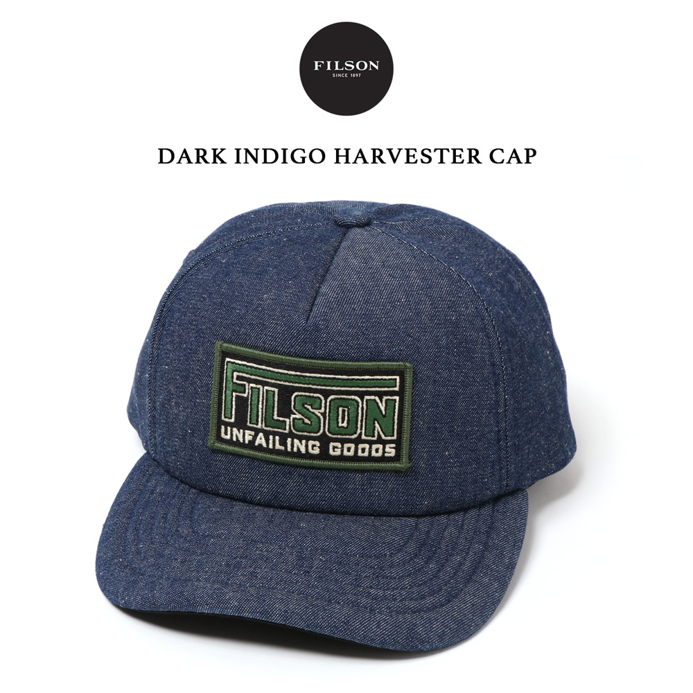 【スーパーSALE限定 10%OFF】FILSON フィルソン ハーベスターキャップ Harvester Cap メンズ ローキャップ 帽子 フィッシング DARK INDIGO デニム インディゴ 登山 海 キャンプ フライフィッシュ トラッカーキャップ 20250283：MAVAZI（インポートクロージング）