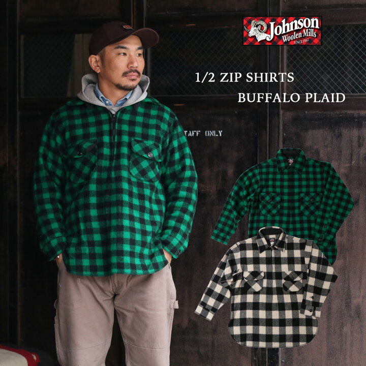 楽天市場】Johnson Woolen Mills ハーフジップ バッファローチェック 