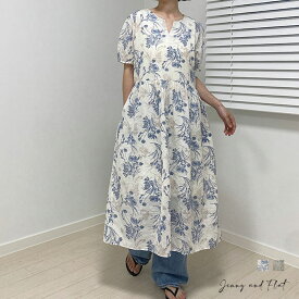 フラワーふんわりワンピース┃全2色┃メール便可能┃Jenny and Flat┃ジェニアンドフラット┃軽やかでふんわりとしたシルエットが、女性らしさを引き立て、動くたびに優雅な印象を与えます。