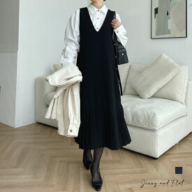 【 即日発送 】 プリーツvネックロングワンピース┃メール可┃JennyandFlat┃ジェニアンドフラット┃動く度に美しいドレープを描き、膝丈のフレアが女性らしいを演出。Vネックは顔周りをすっきりと見せ、程よい厚さの生地が快適な着心地、一年通して様々な場面での大活躍