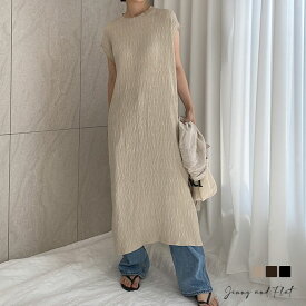 ルーズイージスリットワンピース┃全3色┃メール便可能┃Jenny and Flat┃ゆったりとしたシルエットが特徴で、オフィスからデイリーまで幅広く活躍します。ミモレ丈のデザインは、きれいめな印象を与えつつ、夏の大人ファッションにぴったりです。