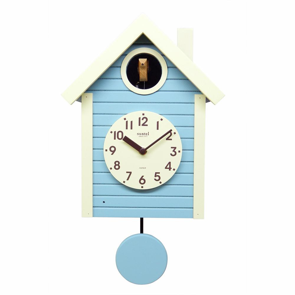 ポッポ～ と時を知らせてくれる鳩時計 さんてる 日本製 手作り 総合福袋 アクアブルー 北欧カラー SQ03-AB 鳩時計 クラシック