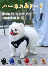 ペット メッシュ素材で軽く涼しいハーネス ＆リードセット 夜間反射ベルト 小型犬 中型犬 シンプル 全6色 犬用 胴輪 リード付き 通気性 軽量 お散歩用品 散歩グッズ 安全対策 反射素材