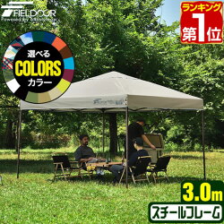 ワンタッチタープテント 3m×3m 頑丈 スチール テント タープ 300 3.0m ワンタッチ ワンタッチテント ワンタッチタープ 大型 UV加工 撥水 ベンチレーション 収納バッグ付 日よけ イベント アウトドア キャンプ FIELDOOR 1年保証