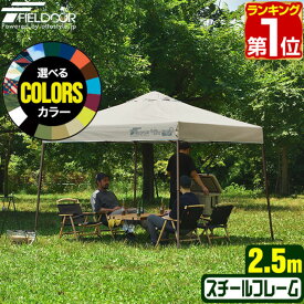 【楽天1位】ワンタッチタープテント 2.5m×2.5m 頑丈 スチール テント タープ 250cm ワンタッチ ワンタッチテント ワンタッチタープ 大型 UV加工 撥水 ベンチレーション 収納バッグ付 日よけ イベント アウトドア キャンプ FIELDOOR 1年保証 ★[送料無料]