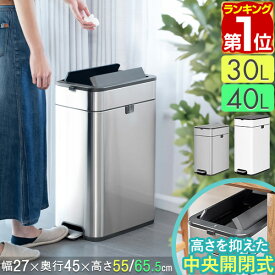 【楽天1位】ゴミ箱 ステンレス ペダル スリム 両開き 中央開閉式 30L/40L ごみ箱 ダストボックス ふた付き 両開き 衛生 防臭 臭わない キッチン 台所 シンプル インテリア 隙間 角型 スクエア ペール 縦型 45L ゴミ袋対応 袋が見えない 静音 静か 1年保証 ★[送料無料]