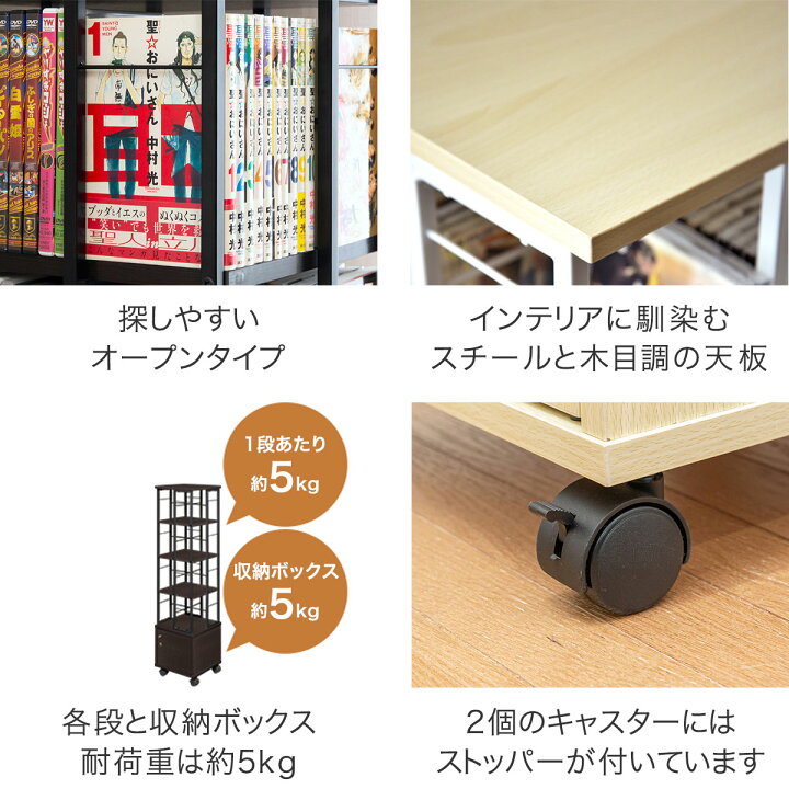 楽天市場】本棚 回転 4段 + 鍵付き収納 キャスター付き スリム 大容量  
