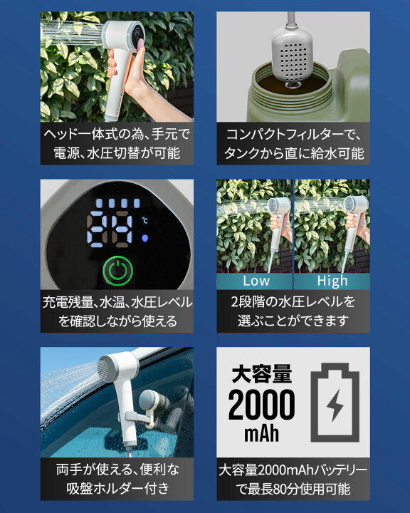 楽天市場】【楽天1位】FIELDOOR ポータブルシャワー 電動シャワー 簡易 