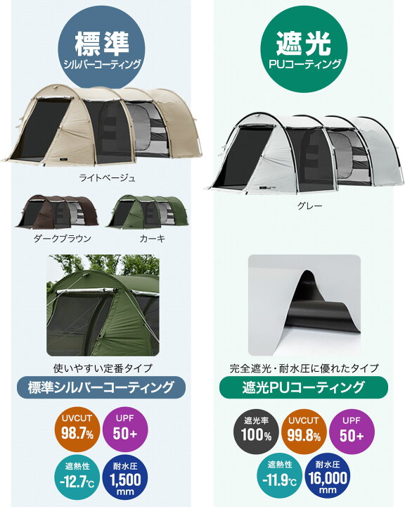 美品】大型最大8人収容！FIELDOOR トンネルテント620 【ダークブラウン 